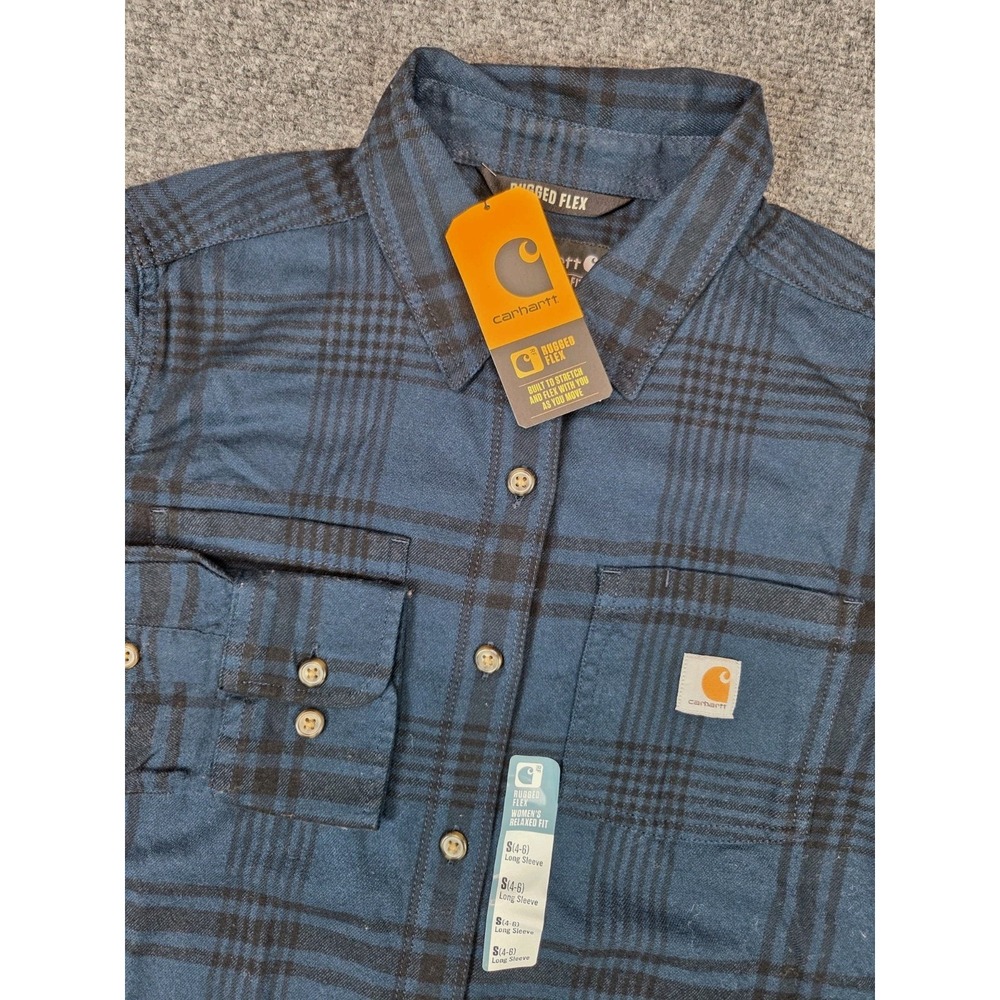 NEW Carhartt Flannel Tunic Shirt Womens Small Night Blue Relaxed Fit Midweight